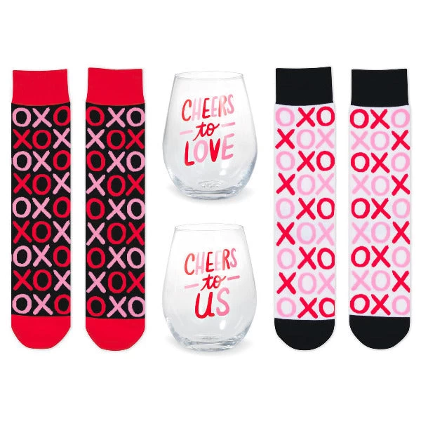 Hallmark Wine Night Valentine's Day Socks And Wine Glasses, Set Of 4 1 Hallmark Wine Night Valentine's Day Socks And Wine Glasses, Set Of 4