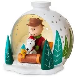 Hallmark Peanuts® Charlie Brown, Snoopy And Woodstock On Sled Light-Up Figurine, 4.6"