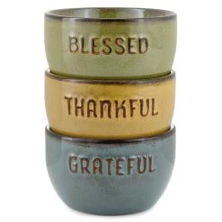 Grateful Thankful Blessed Glazed Ceramic Bowls, Set Of 3