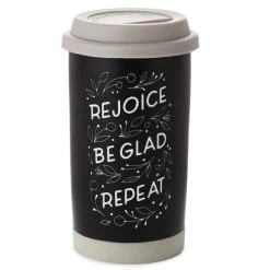 Hallmark Rejoice Repeat Ceramic Travel Mug 12 Oz.